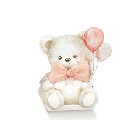 SCATOLA CARTONCINO PORTACONFETTI 60X45X110 ORSETTO ROSA